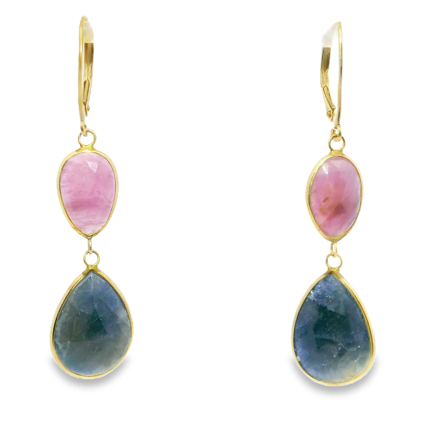 Pink and Blue Sapphire 14k Yellow Gold Earring