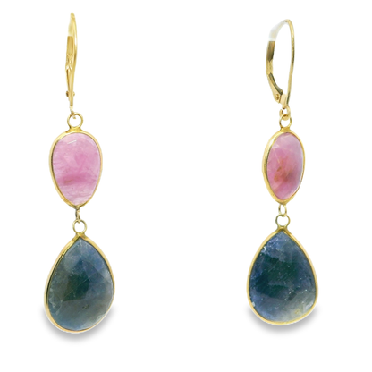 Pink and Blue Sapphire 14k Yellow Gold Earring