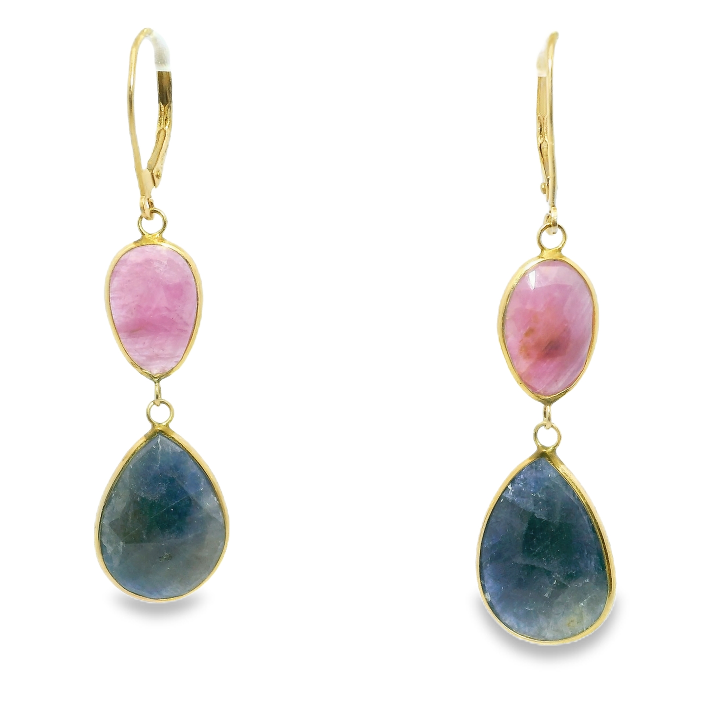 Pink and Blue Sapphire 14k Yellow Gold Earring