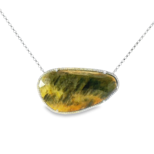 0.28CT Diamond With Sapphire 14k White Gold Pendant