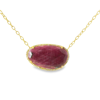 0.30CT Diamond with  Ruby 14k Yellow Gold Pendant