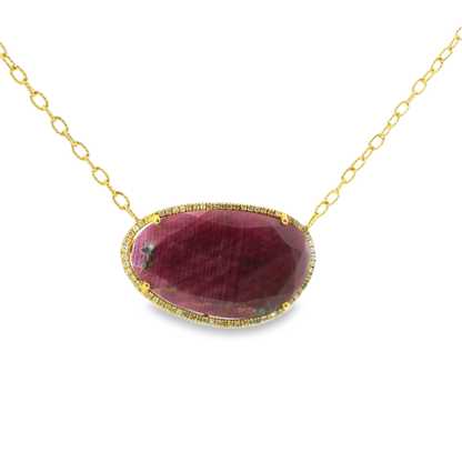 0.30CT Diamond with  Ruby 14k Yellow Gold Pendant