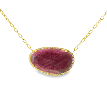 0.30CT Diamond with  Ruby 14k Yellow Gold Pendant