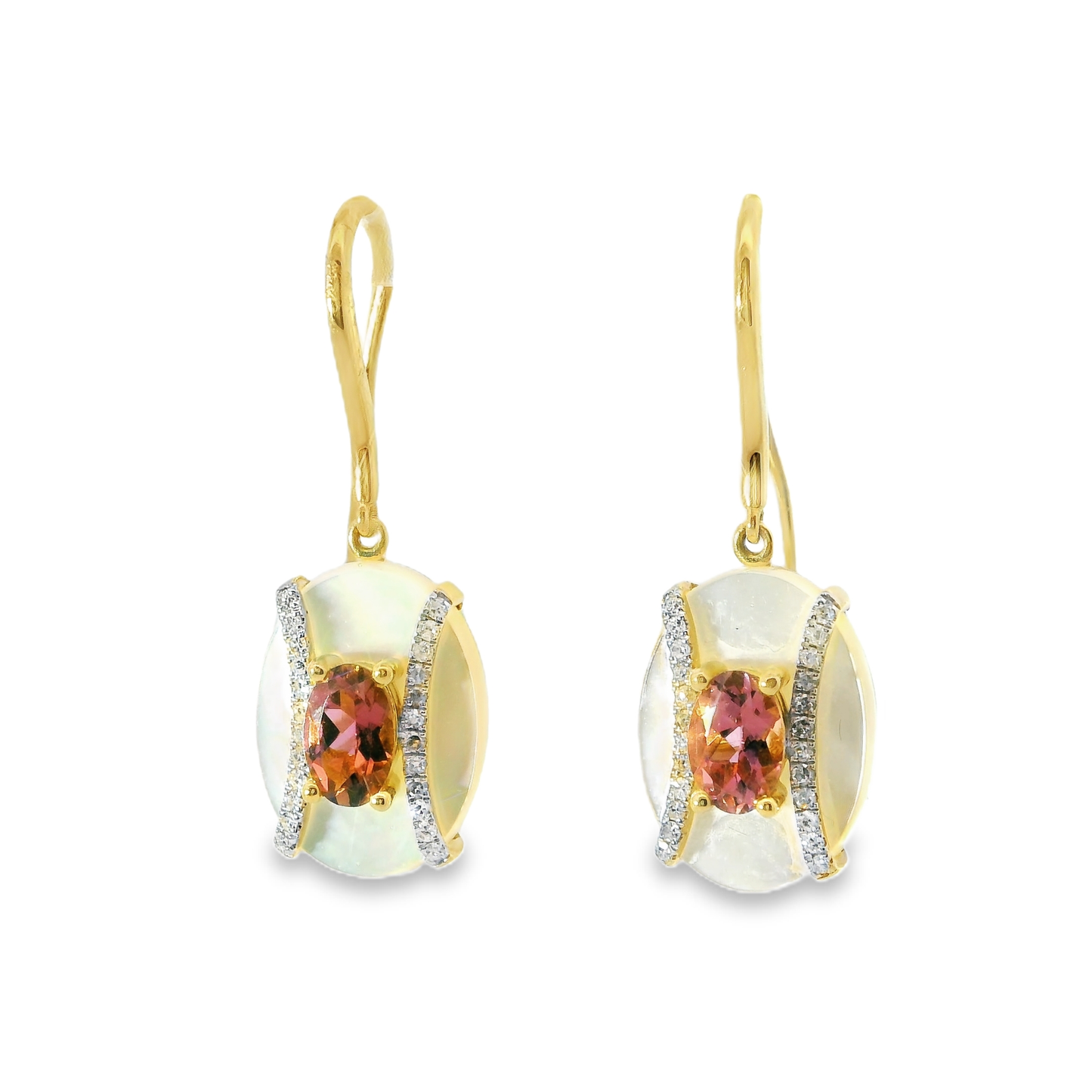 0.17CT Diamond with MOP and Pink Sapphire 14k Yellow Gold Earring