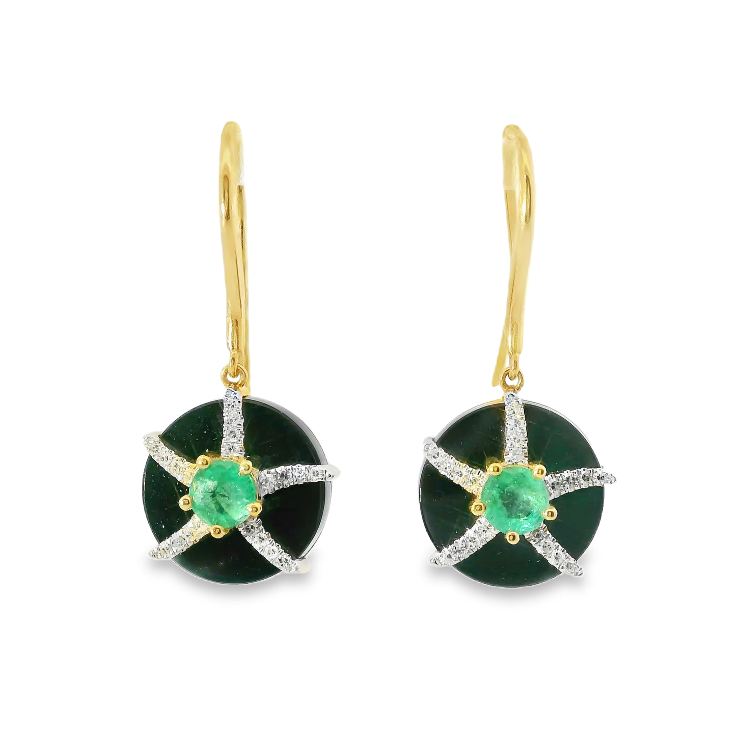 0.15CT Diamond 0.50CT Emerald 14k Yellow Gold Earring