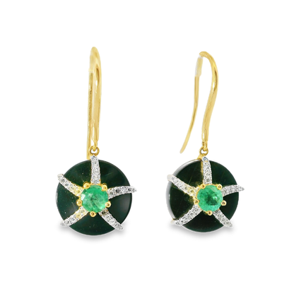 0.15CT Diamond 0.50CT Emerald 14k Yellow Gold Earring