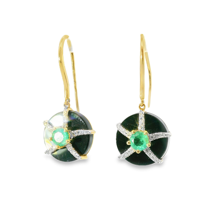 0.15CT Diamond 0.50CT Emerald 14k Yellow Gold Earring