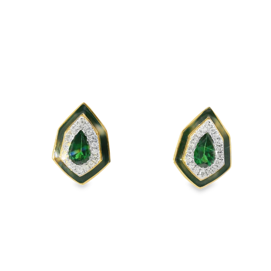0.10CT Diamond 0.41CT Emerald 14k Yellow Gold Earring