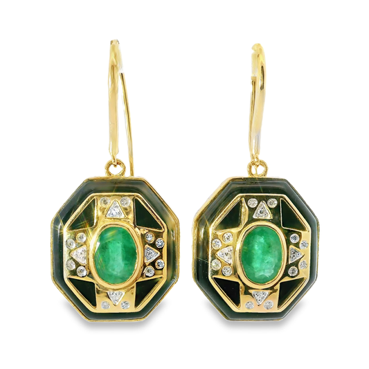 0.10CT Diamond 1.50Ct Emerald 14k Yellow Gold Earring