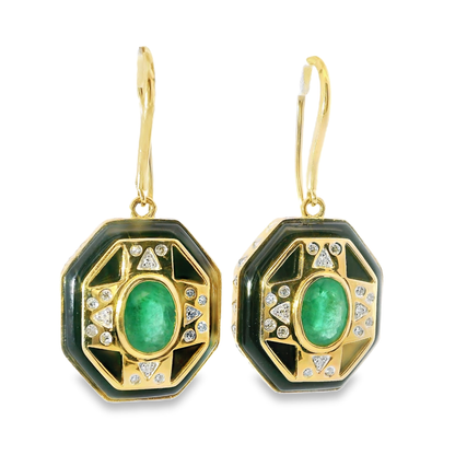0.10CT Diamond 1.50Ct Emerald 14k Yellow Gold Earring