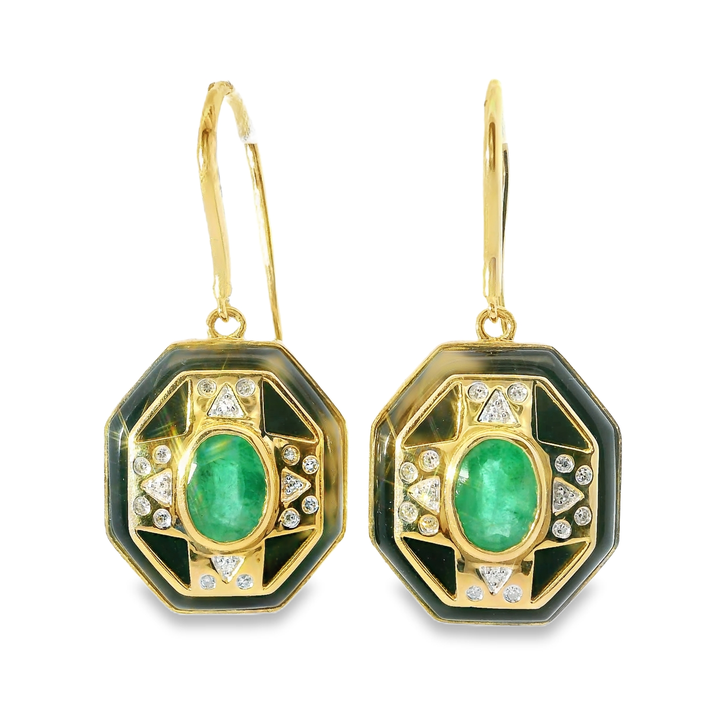 0.10CT Diamond 1.50Ct Emerald 14k Yellow Gold Earring