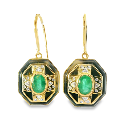 0.10CT Diamond 1.50Ct Emerald 14k Yellow Gold Earring