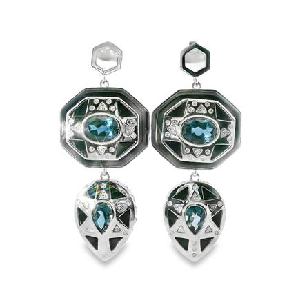 0.18CT Diamond with Black Agate 14k White Gold Earring