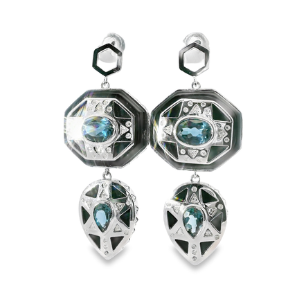 0.18CT Diamond with Black Agate 14k White Gold Earring