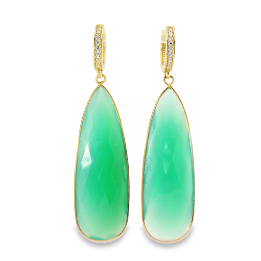 0.15CT Diamond with Green Agate 14k Yellow Gold Earring