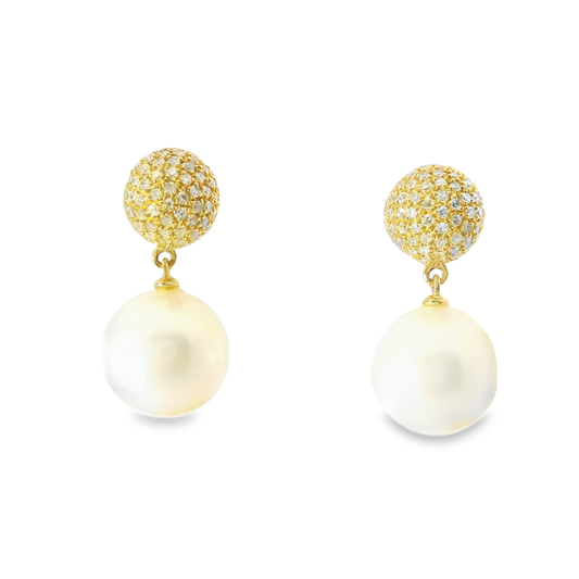 0.55CT Diamond with Pearl 14k Yellow Gold Earring