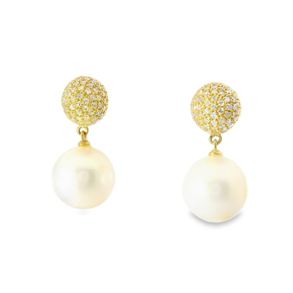 0.55CT Diamond with Pearl 14k Yellow Gold Earring
