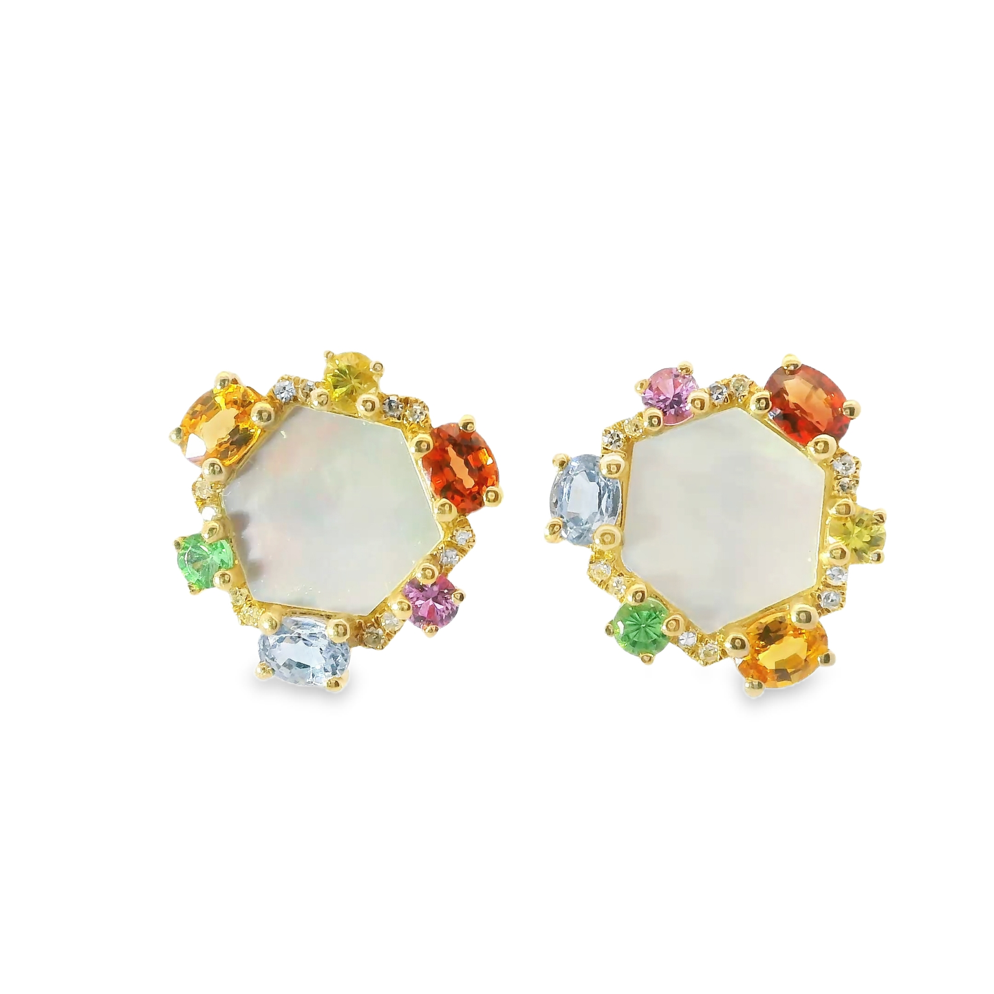 0.08CT Diamond 3.39CT Multi Sapphire 14k Yellow Gold Earring