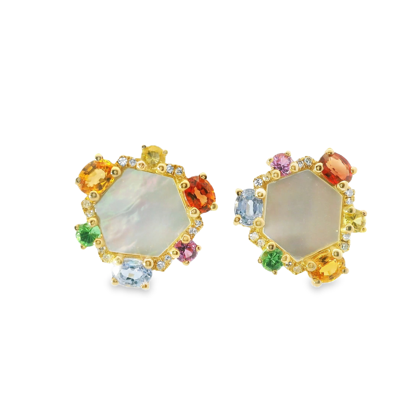 0.08CT Diamond 3.39CT Multi Sapphire 14k Yellow Gold Earring