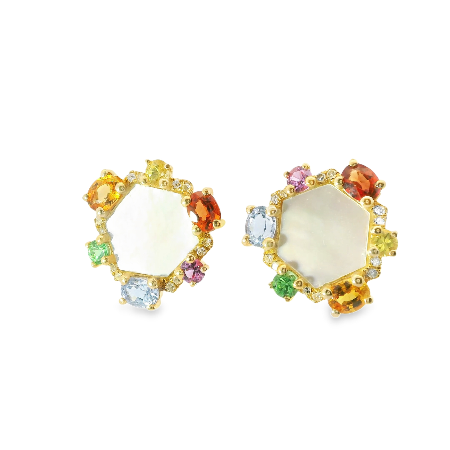 0.08CT Diamond 3.39CT Multi Sapphire 14k Yellow Gold Earring