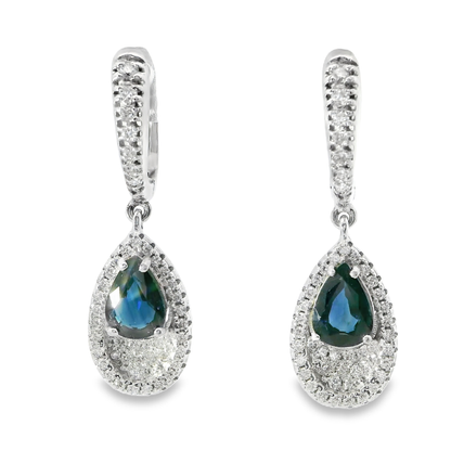 0.60CT Diamond with Blue Sapphire 14k White Gold Earring