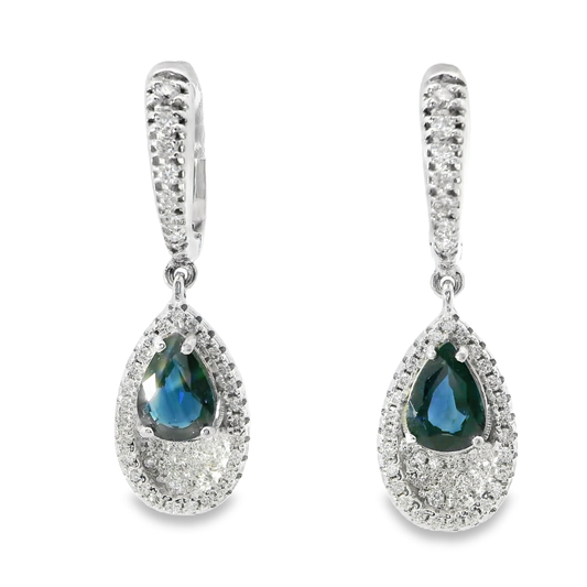 0.60CT Diamond with Blue Sapphire 14k White Gold Earring