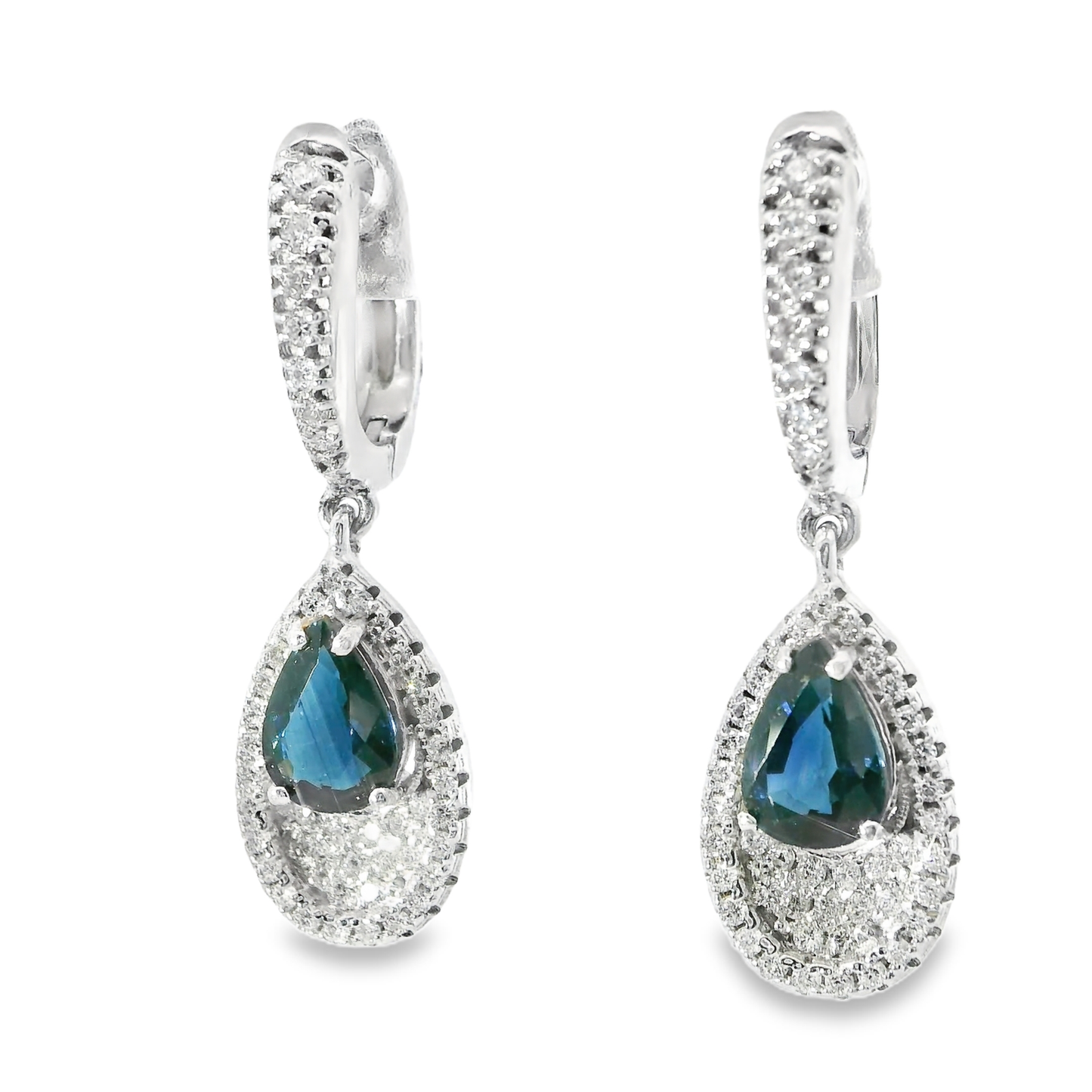 0.60CT Diamond with Blue Sapphire 14k White Gold Earring