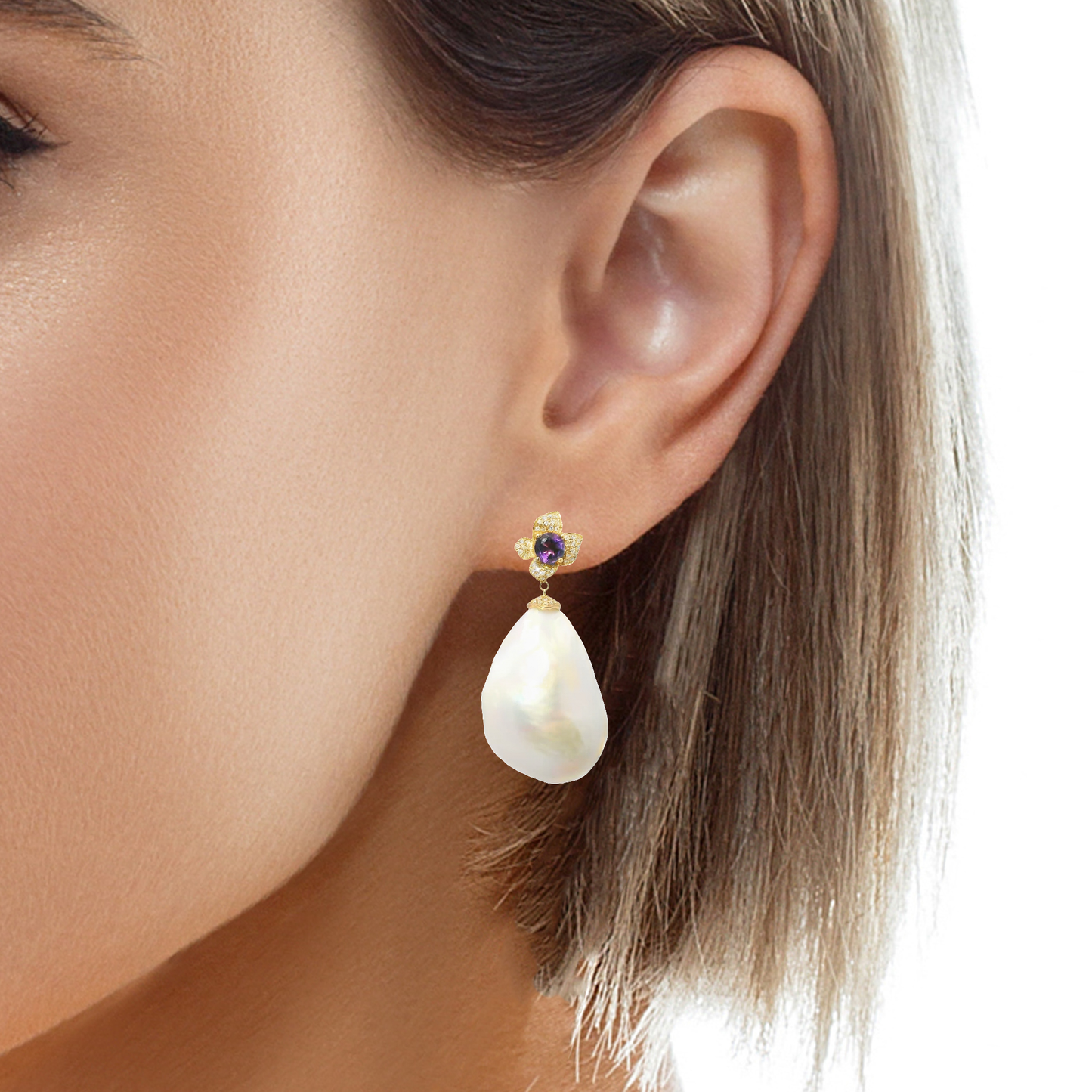 0.32CT Diamond with 0.90CT Amethyst Earrings 14k Rose Gold