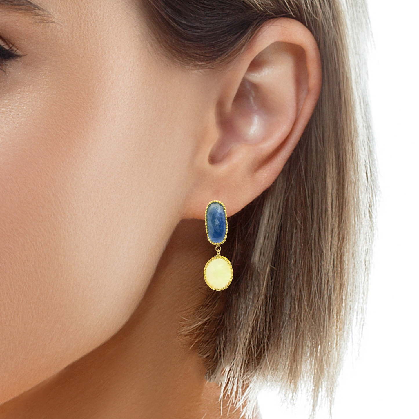 Blue and Yellow Sapphire 14k Yellow Gold Earring