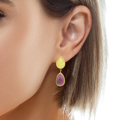Pink and Yellow Sapphire 14k Yellow Gold Earring