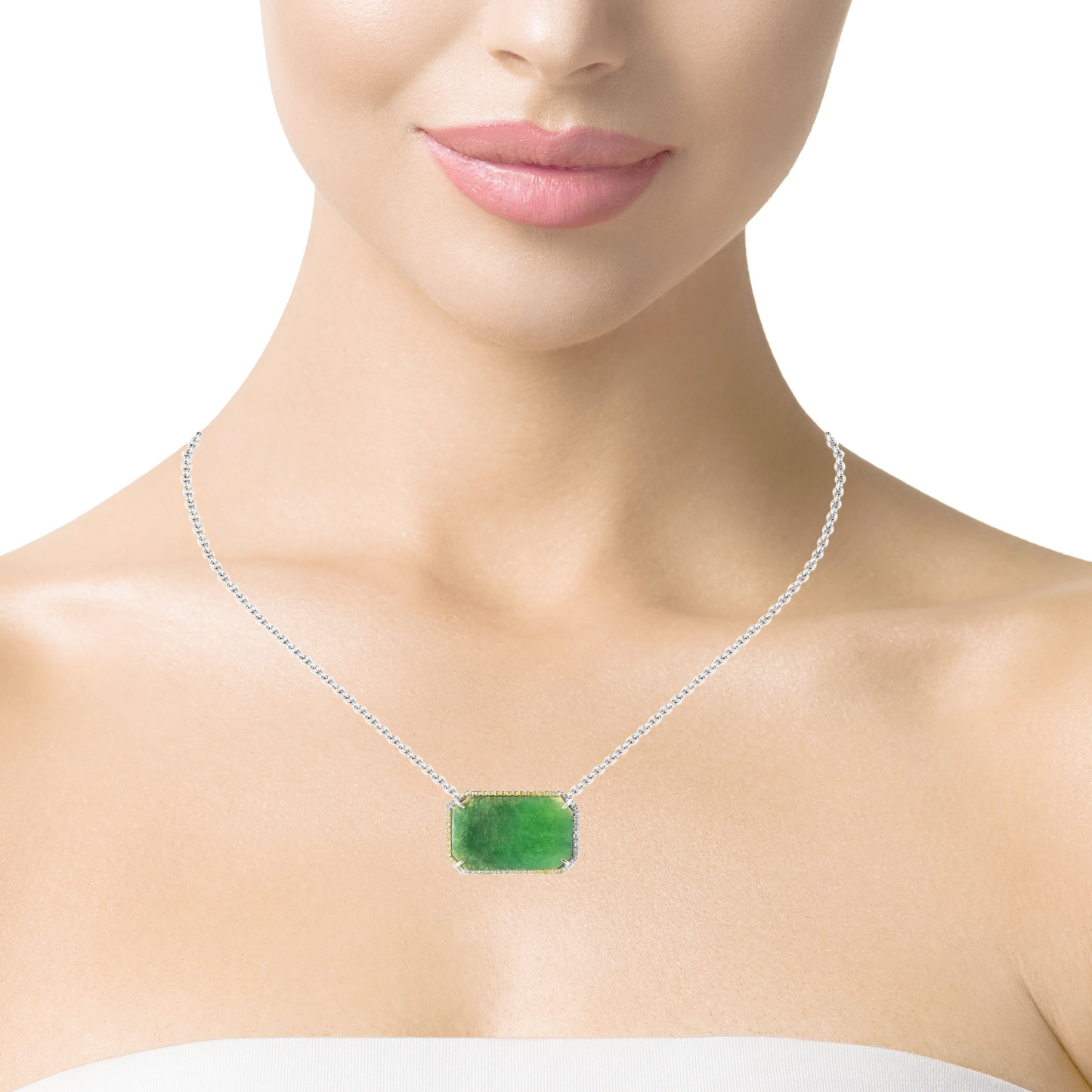 0.30CT Diamond with Green Sapphire 14k White Gold Pendant