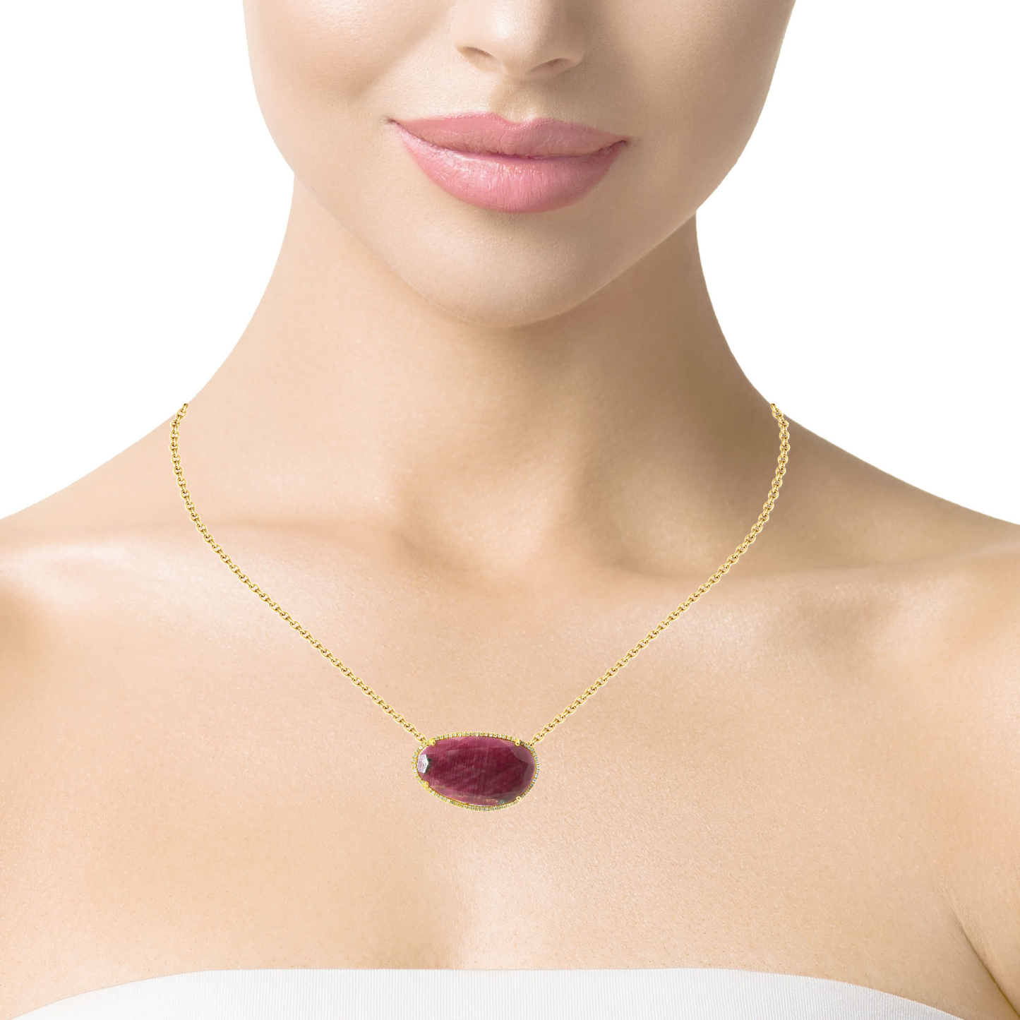 0.30CT Diamond with  Ruby 14k Yellow Gold Pendant