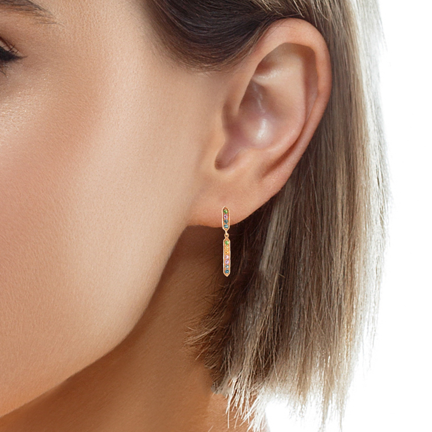 0.35CT Mixed Sapphire 14k Rose Gold Earring