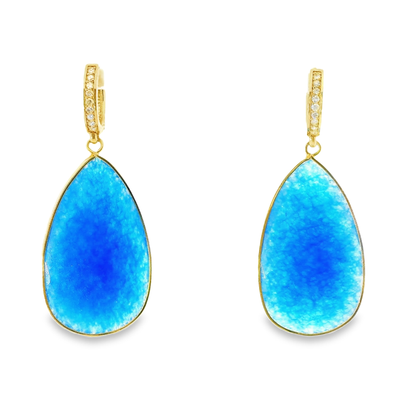 0.15CT Diamond with Blue Lapis  14k Yellow Gold Earring