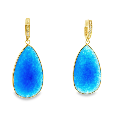 0.15CT Diamond with Blue Lapis  14k Yellow Gold Earring