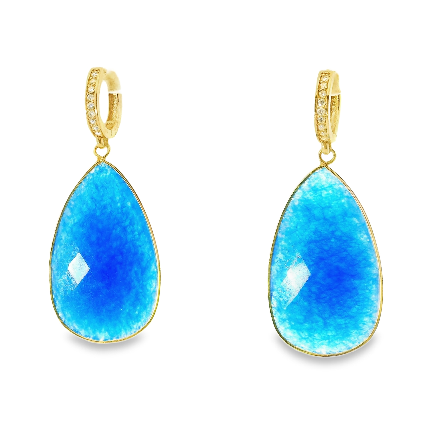 0.15CT Diamond with Blue Lapis  14k Yellow Gold Earring