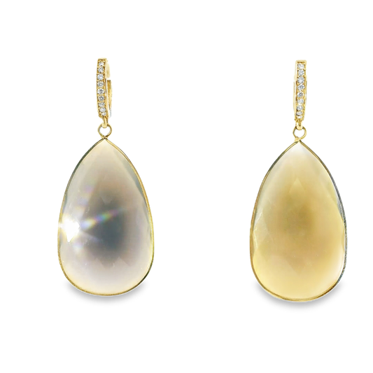 0.15CT Diamond with Blue Agate 14k Yellow Gold Earring