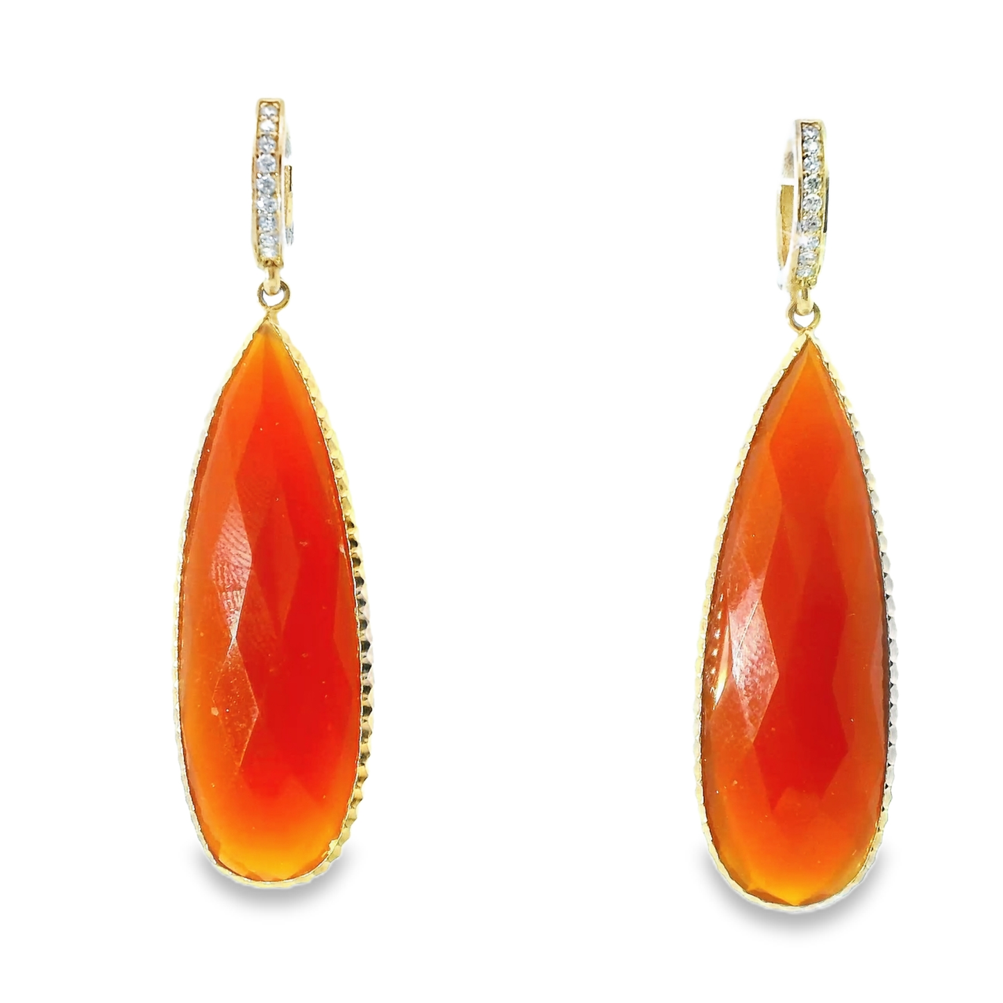 0.15CT Diamond with Red Carnel 14k Yellow Gold Earring