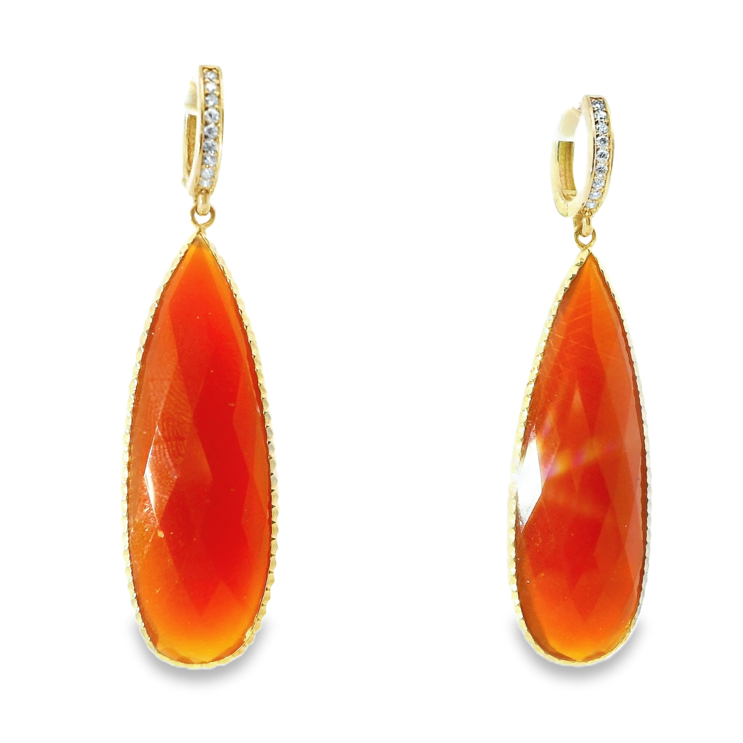 0.15CT Diamond with Red Carnel 14k Yellow Gold Earring