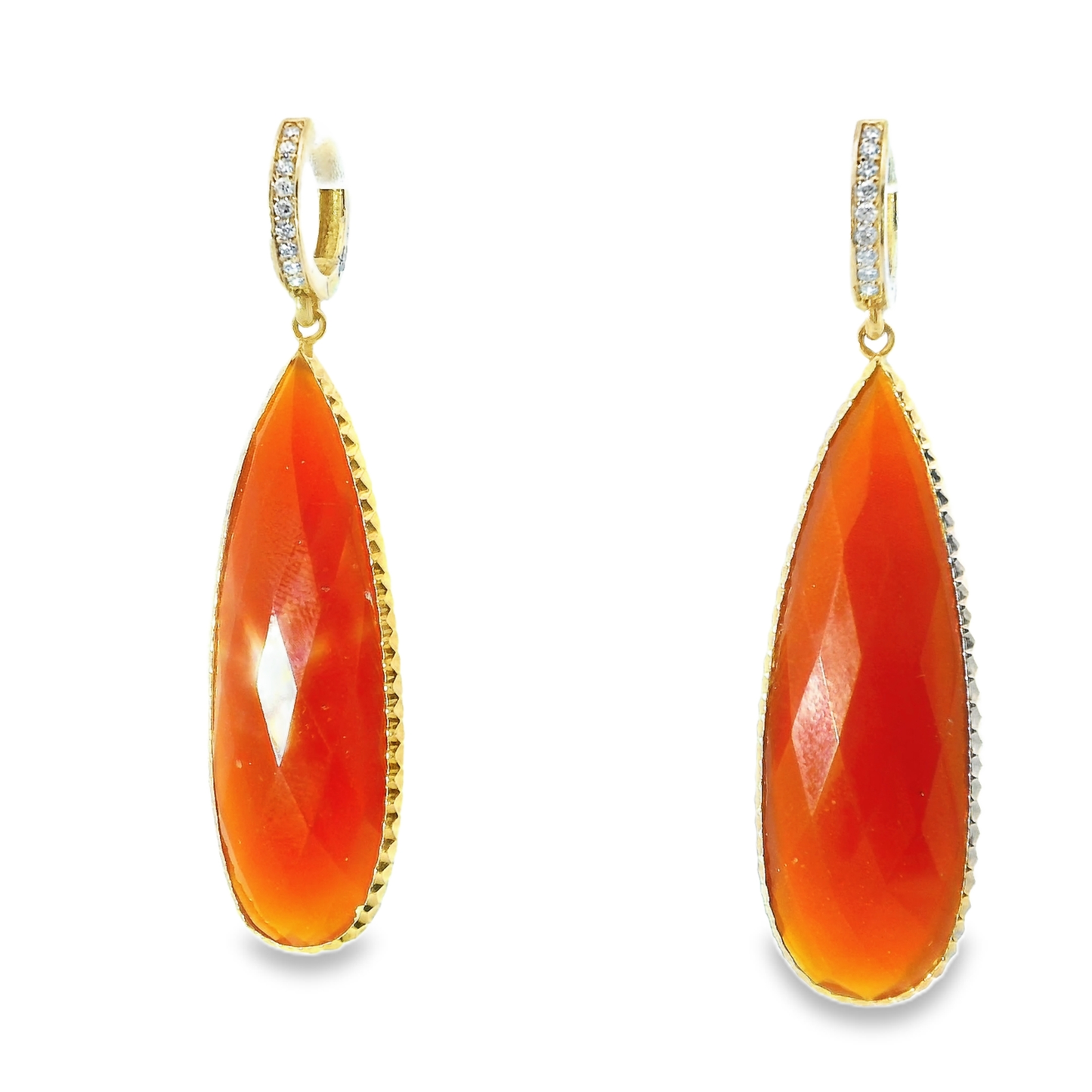 0.15CT Diamond with Red Carnel 14k Yellow Gold Earring