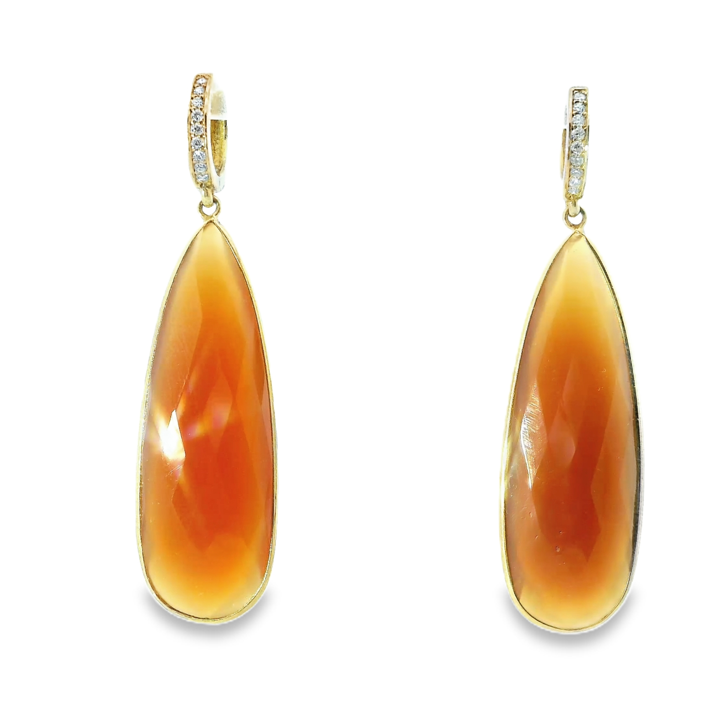 0.15CT Diamond with Orange Calcedony 14k Yellow Gold Earring