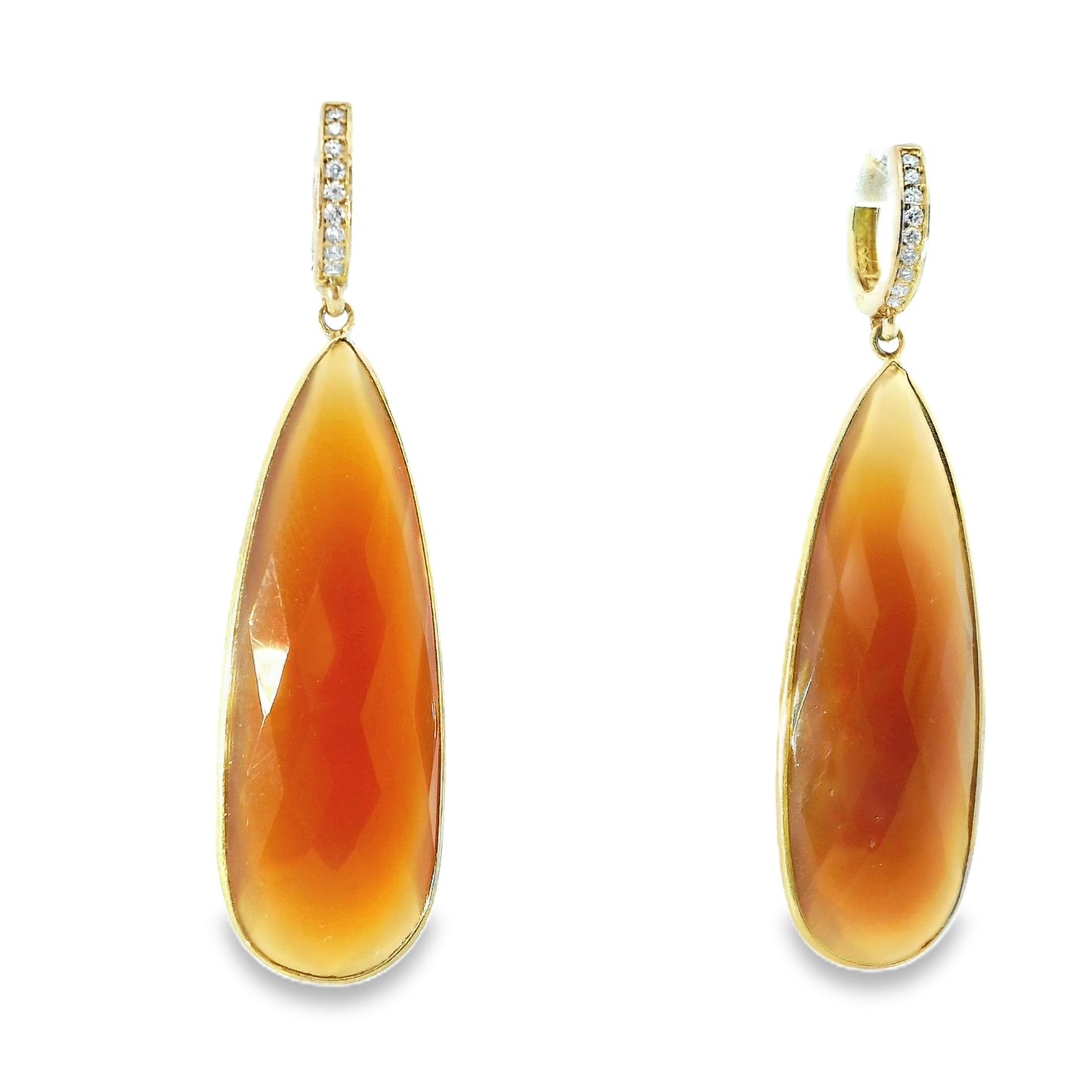 0.15CT Diamond with Orange Calcedony 14k Yellow Gold Earring