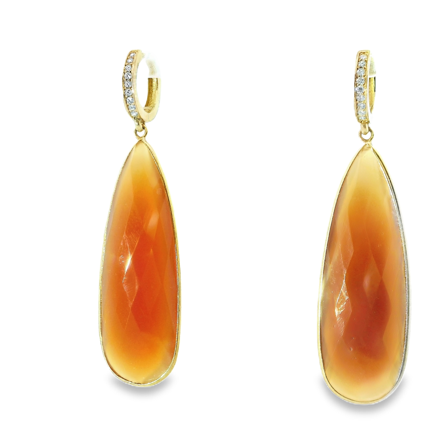 0.15CT Diamond with Orange Calcedony 14k Yellow Gold Earring