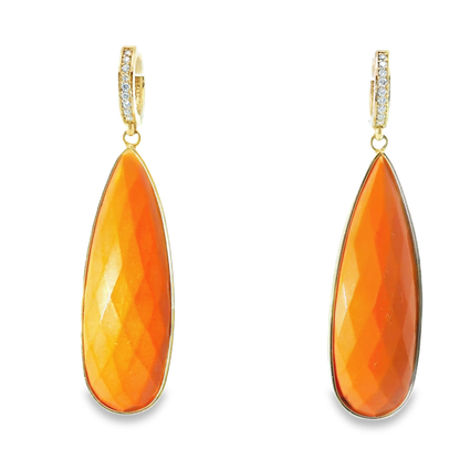 0.15CT Diamond with Coral 14k Yellow Gold Earring