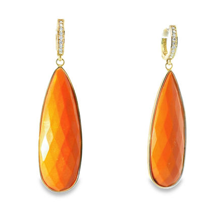 0.15CT Diamond with Coral 14k Yellow Gold Earring