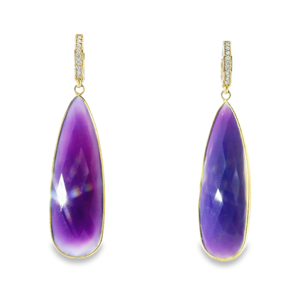 0.15Ct Diamond with Purple Agate 14k Yellow Gold Earring