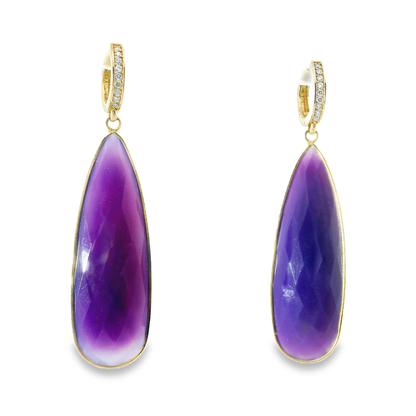 0.15Ct Diamond with Purple Agate 14k Yellow Gold Earring