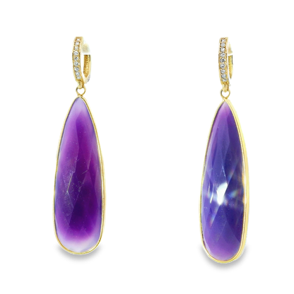 0.15Ct Diamond with Purple Agate 14k Yellow Gold Earring