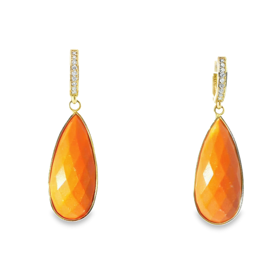 0.15CT Diamond with Coral 14k Yellow Gold Earring