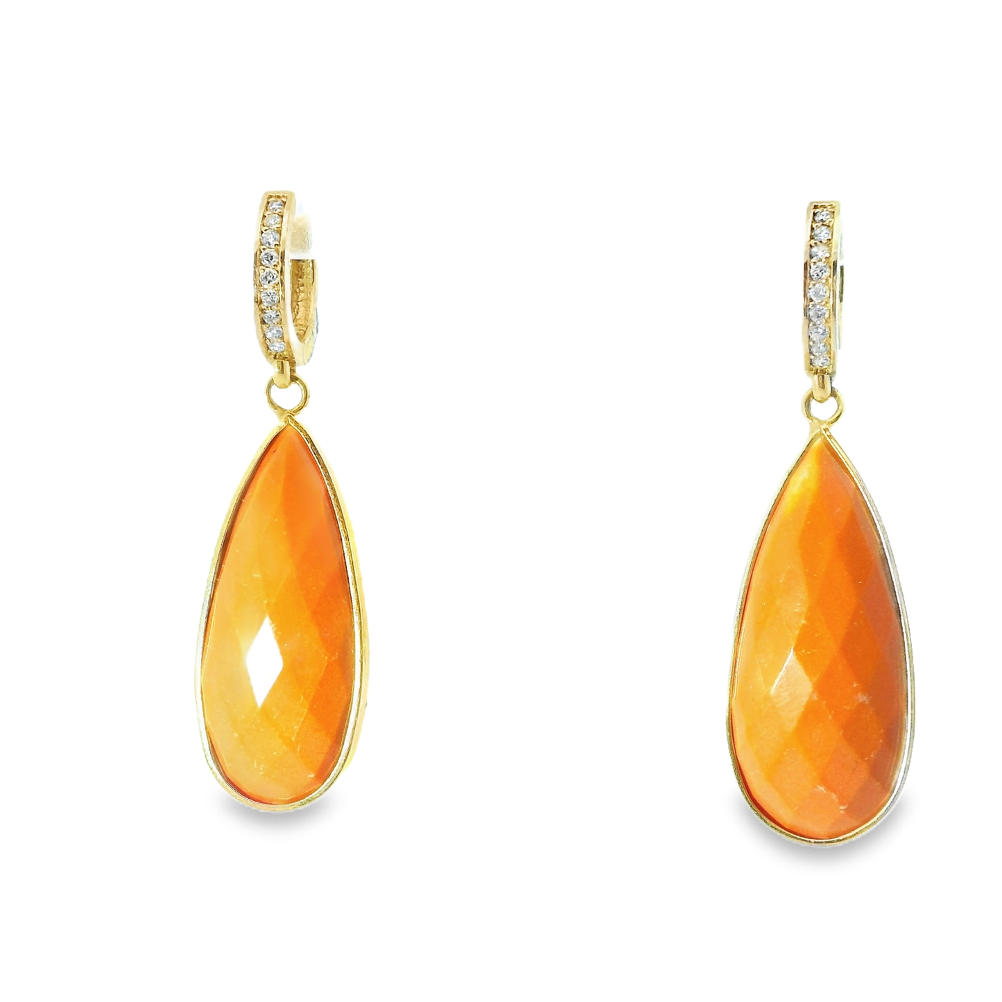 0.15CT Diamond with Coral 14k Yellow Gold Earring